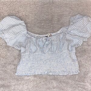 Divided Light Blue Gingham Off-Shoulder Blouse